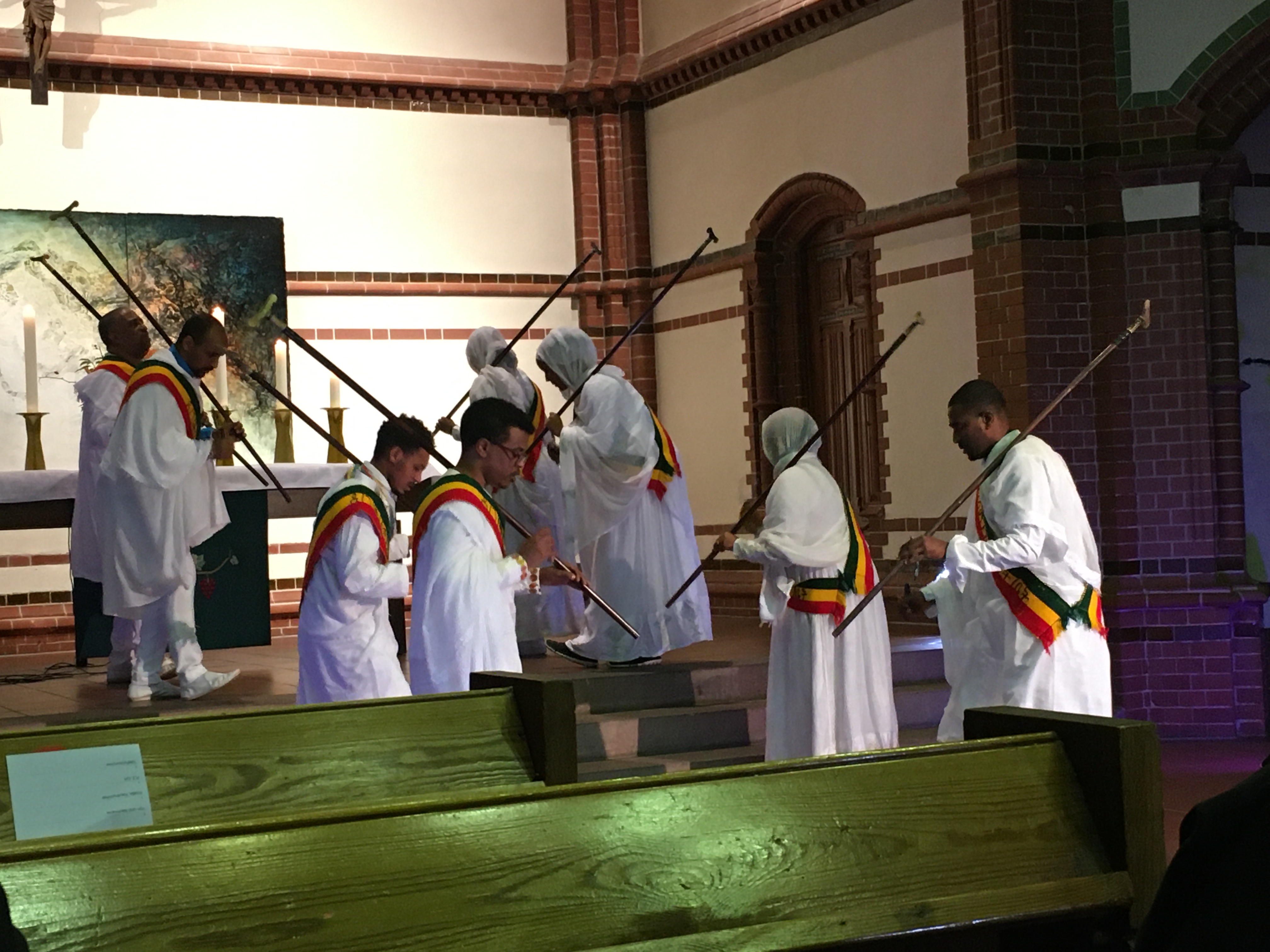 Deliberate movements, chanting and singing characterize the Ethiopian Orthodox choir performance.