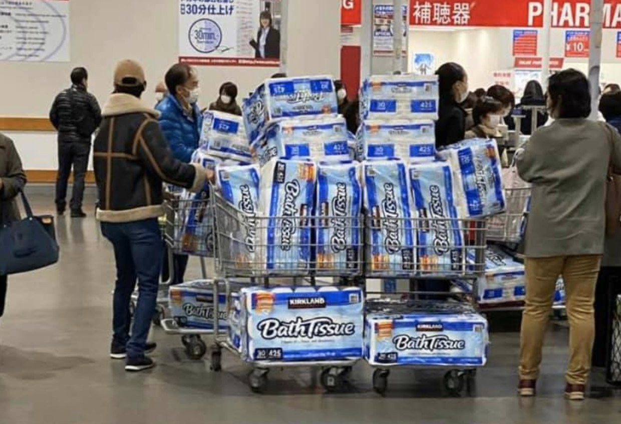 Shoppers stocking up on toilet paper.