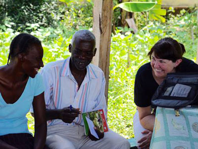 Mission co-worker Cindy Corell (right) working with partners in Haiti. (Photo provided)