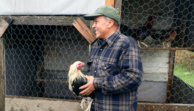 farmer with chickens