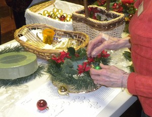 Church women making Christmas wreaths