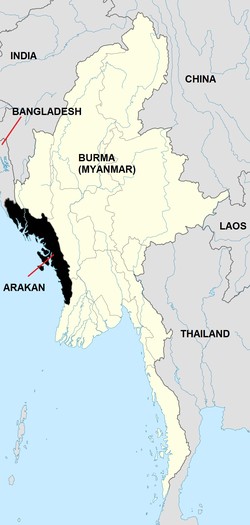 Map of Burma showing location of Rohingya