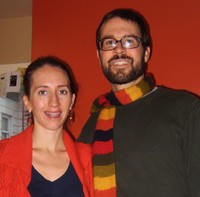 Rev. Sarah Henkel and her husband Will Summers wearing orange for worship and as public witness