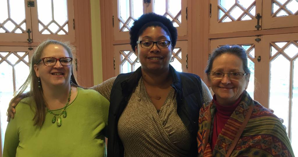 Conveners for the Presbyterian Hunger Program tables on poverty (left to right): Pamela Lupfer, Lori Hylton and Ellie Stock. (Photo by Valéry Nodem)