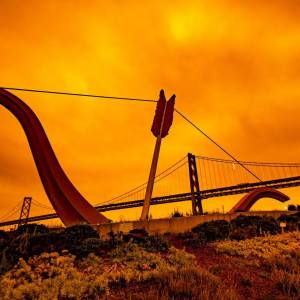 Golden Gate Park with orange sky background