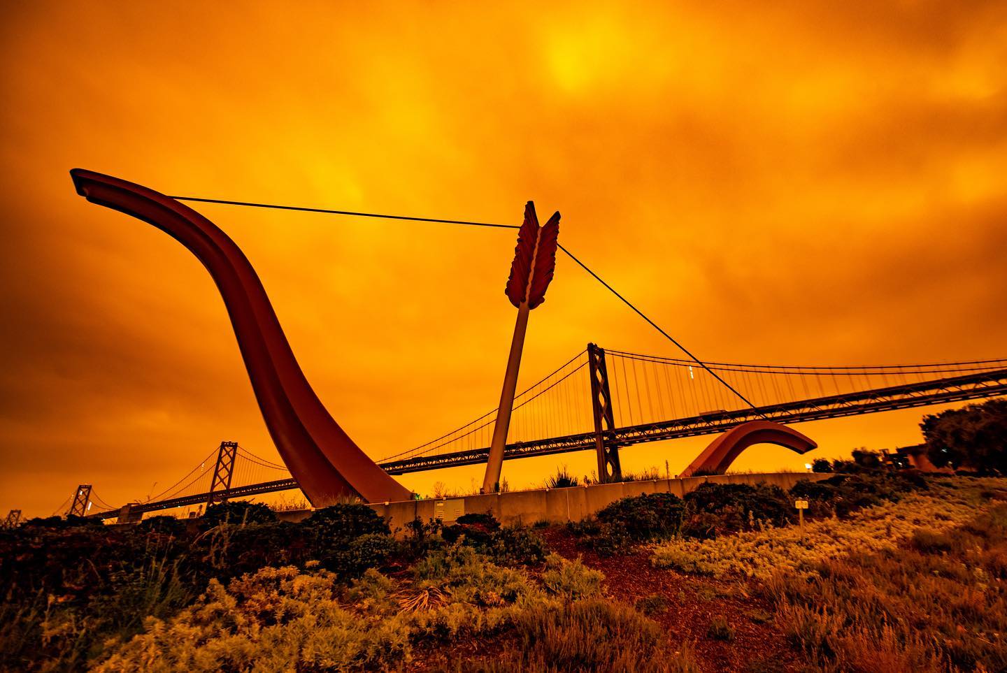 Golden Gate Park with orange sky background