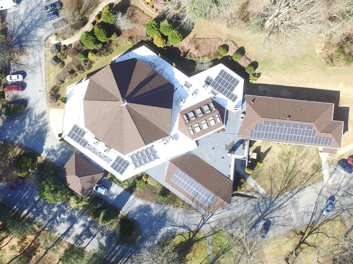 Arial View of Solar Array on Church building
