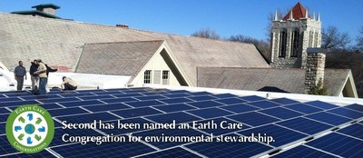 Second Presbyterian Church Kansas City with solar panels on the roof