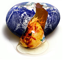 An illustration of Earth as a cracked egg
